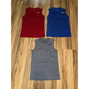 Nike Boys Small S 8 Compression Dri-Fit Muscle Tank Top Lot Red Blue Gray